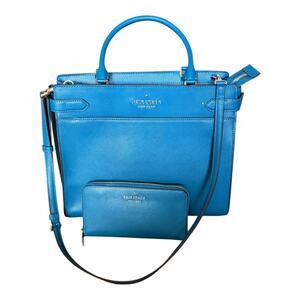 Kate Spade Staci Medium Satchel and Wallet Set Dark Peacock Saffiano Leather